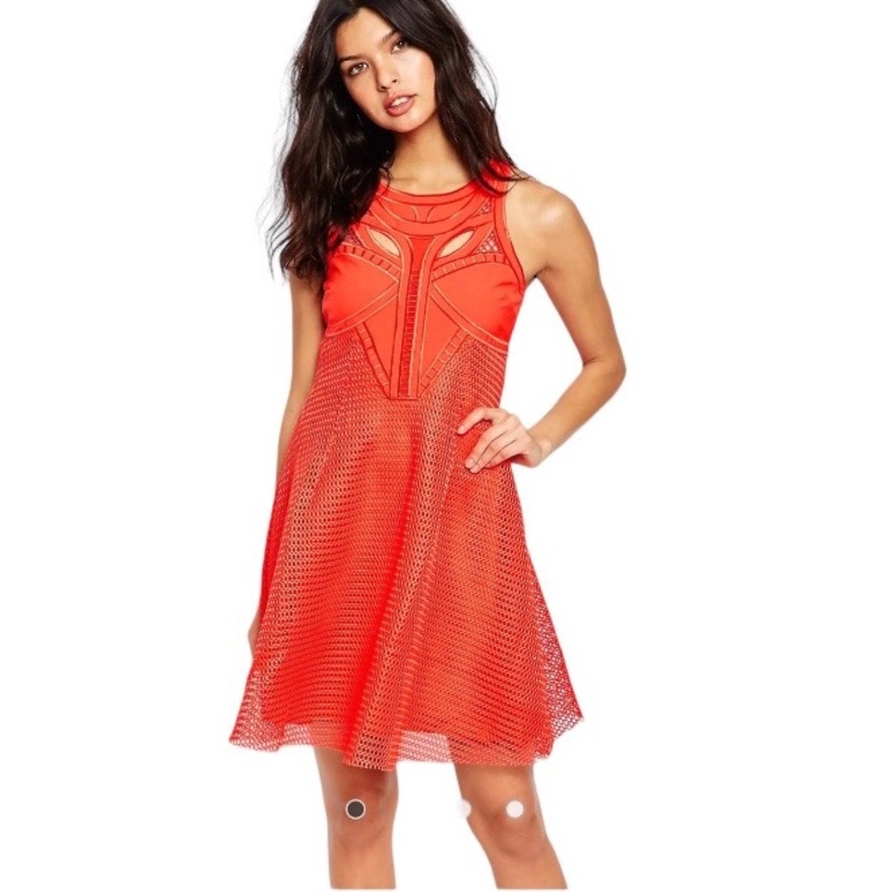 River Island Premium Mesh Skater Dress - Tangerine Size 14